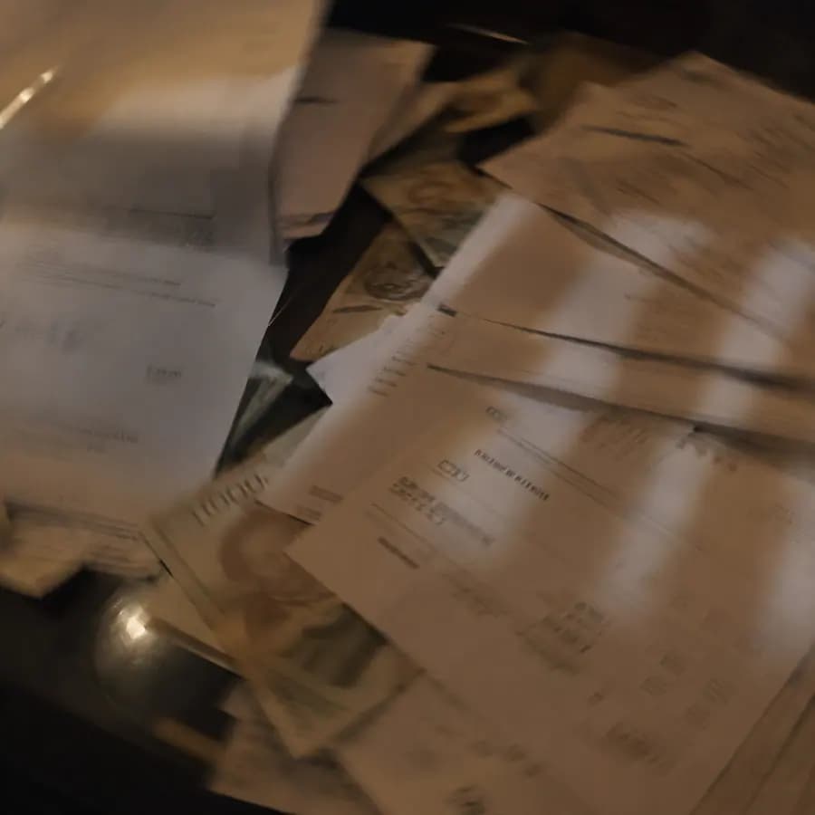 A scattered pile of receipts